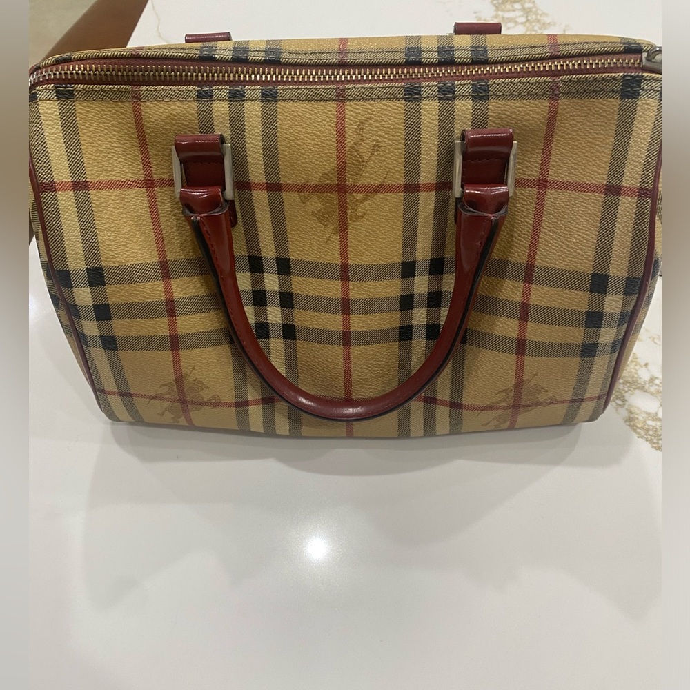 Burberry Tan and Red satchel with Classic Check Pattern - Picture 3 of 7